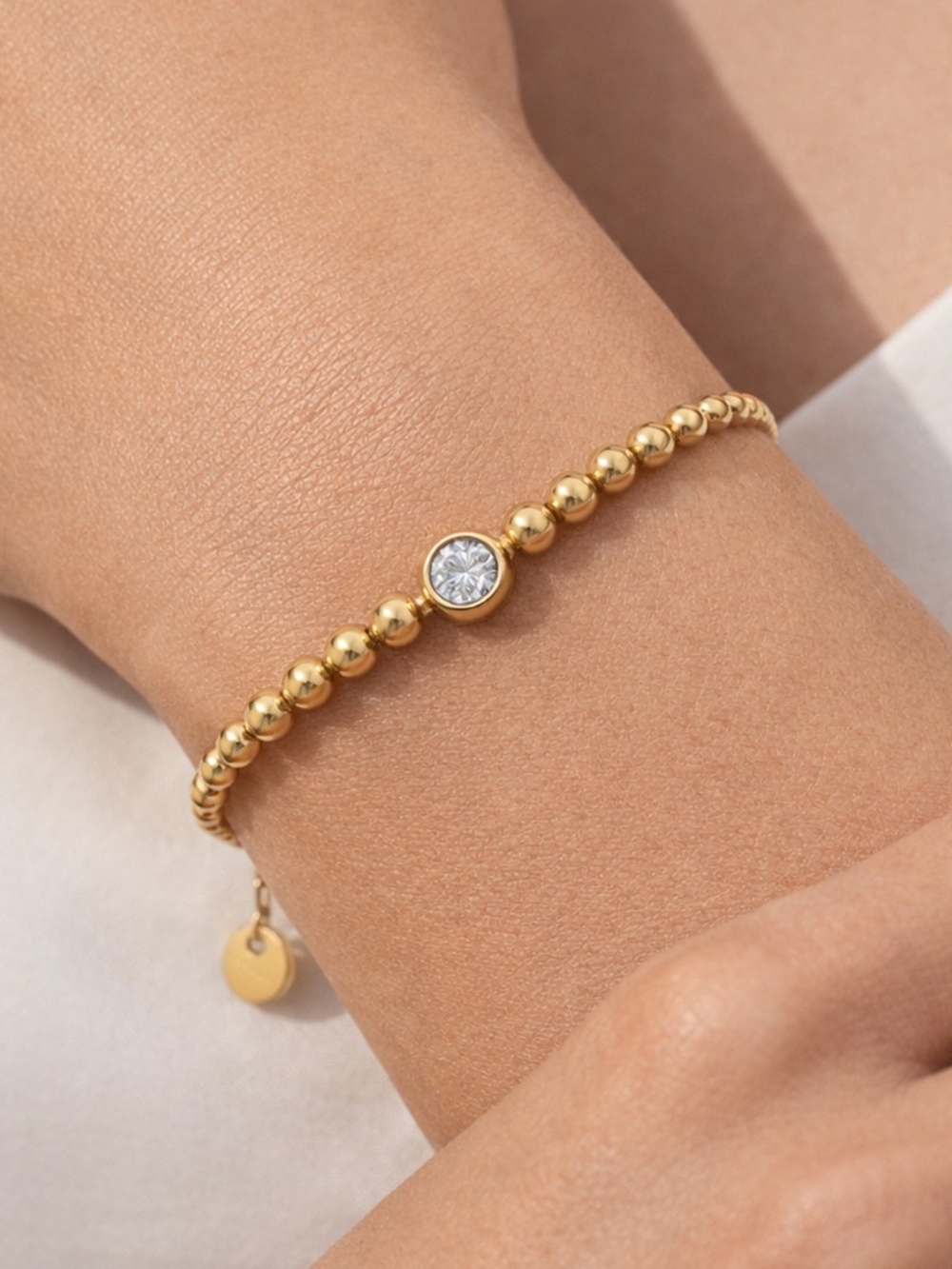 ✨️Tocara BRYLEE Gold Beaded Bracelet with Center Crystal